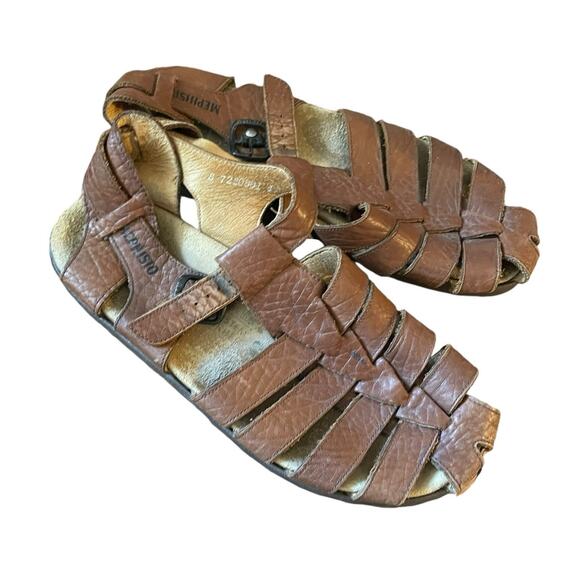 Mephisto Fisherman Sandals Mens Size 8 EUR 42 Brown Leather Footbed Slip On - Picture 2 of 8